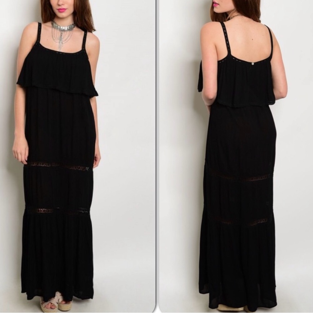 Bohemian Black Spaghetti Strap Maxi Dress NWT Size Small